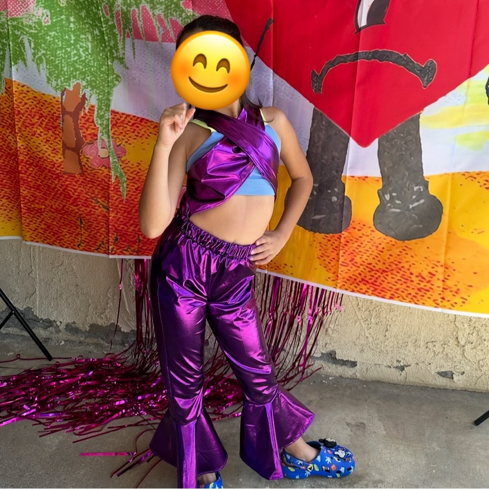 Used: iconic Selena Purple Metallic Jumpsuit kids